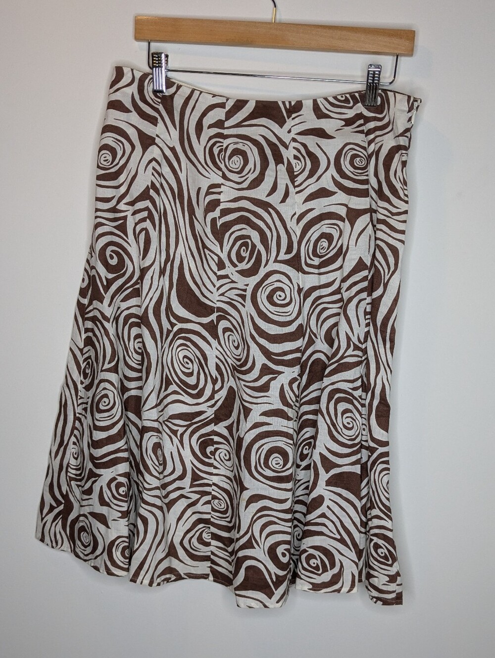 Linen Brown and White Floral A-Line Women's Skirt Size 12